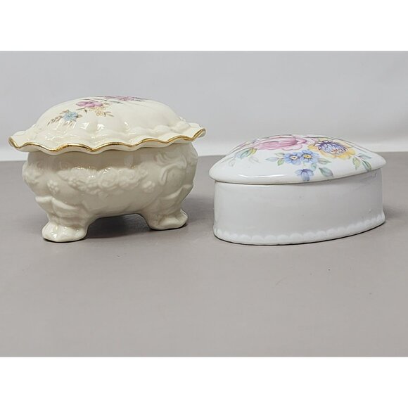 Vntg Liette Hand Decorated‎ In The USA&Unmarked Heart Shaped Trinket Boxes - Picture 7 of 9